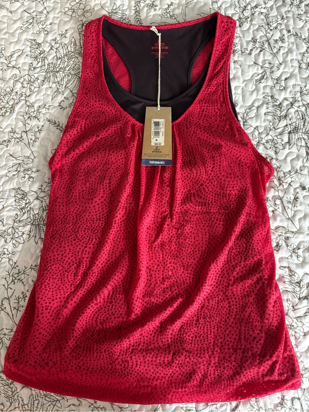 Prana Red Racerback Performance Tank with Black Inner Layer